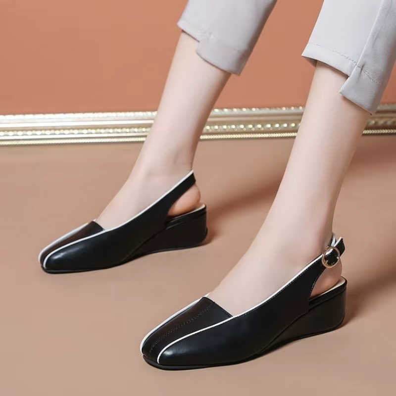 Chaussures en cuir français pour femmes, sandales Oxfords à enfiler pour femmes, talons de négociati