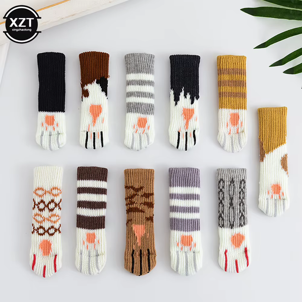 Coussinet de pied de Table et de chaise, housse de protection, griffe de chat, chaussettes tricotées