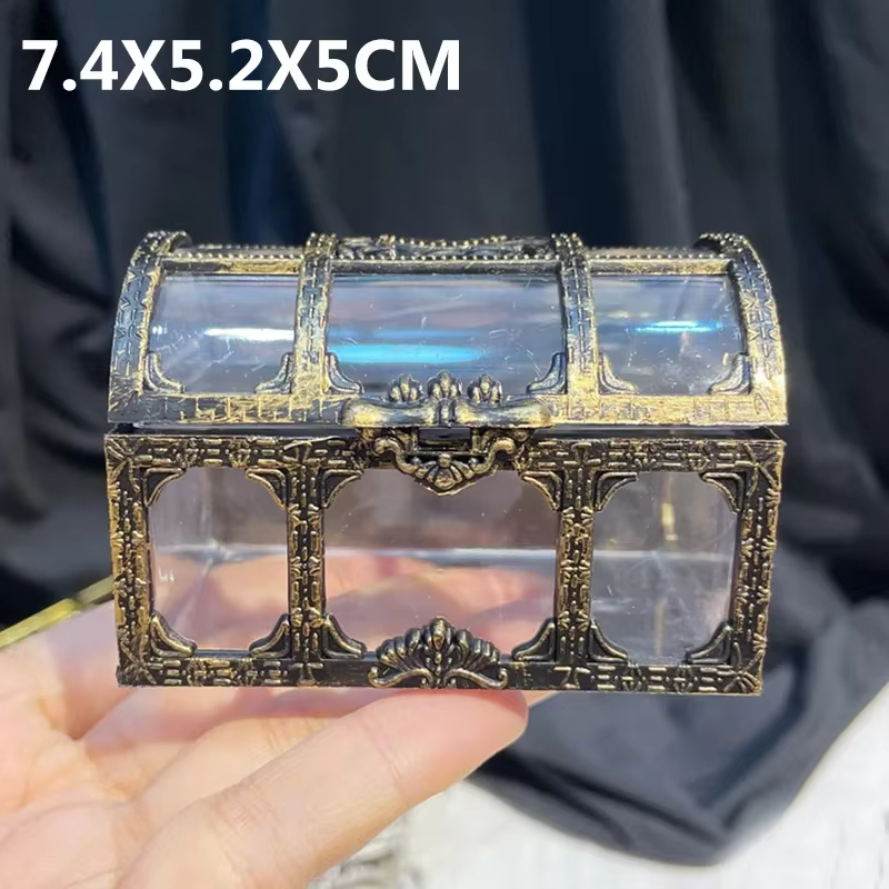 Boîte à trésors rétro transparente Pirate, boîte à bijoux en cristal, organisateur de stockage de bi