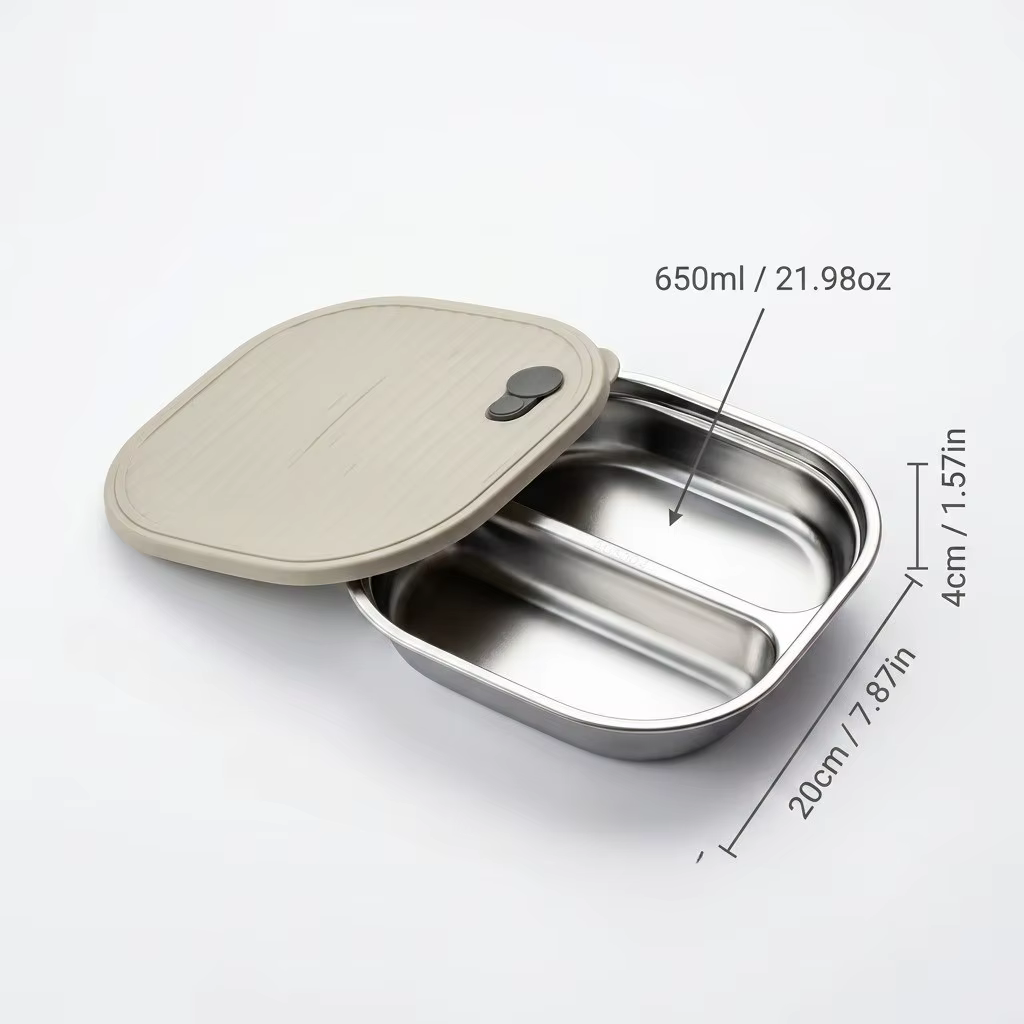Boîte à bento en acier inoxydable 304 compatible micro-ondes, pour adultes et enfants, avec comparti