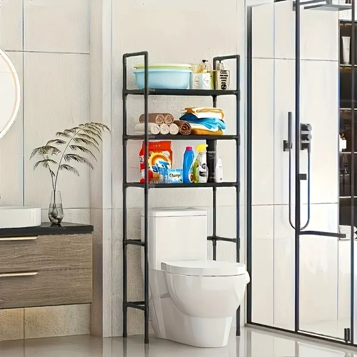 Étagère de rangement pour toilettes, cuisine, salle de bain, étagère de rangement sur pied pour toil