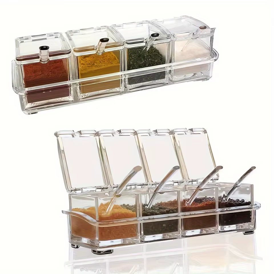 Boîte à assaisonnements transparente, lot de 4 récipients de rangement pour assaisonnements avec cui