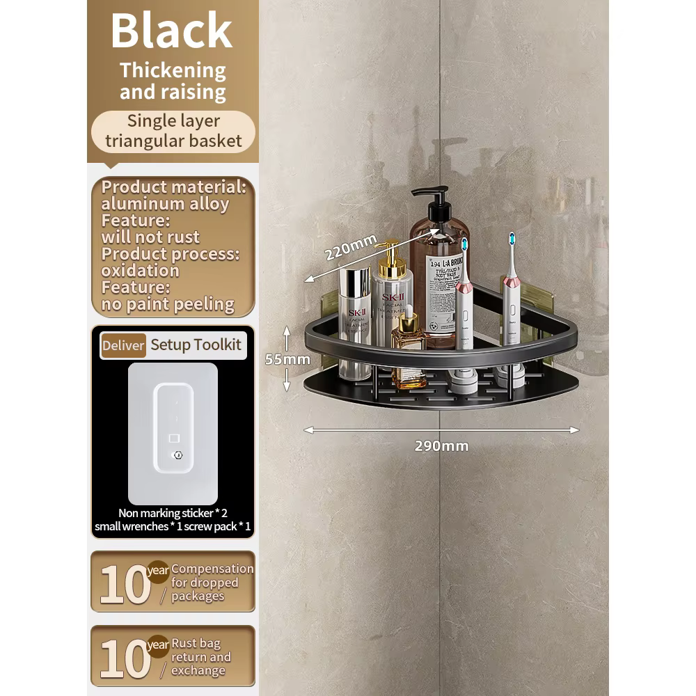 Étagère de salle de bain en aluminium sans perçage, support de rangement pour shampoing, organisateu