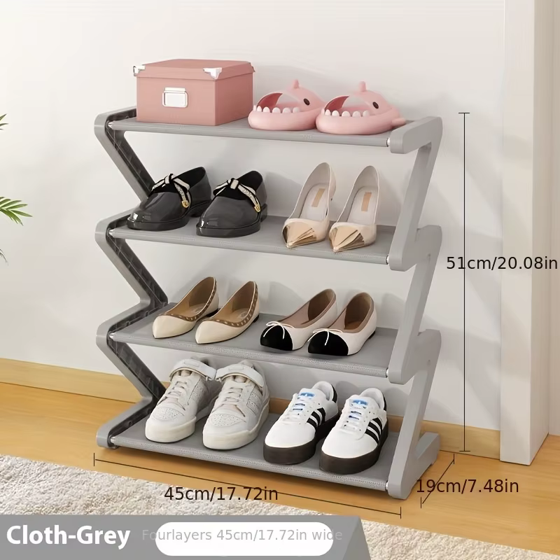 Étagère à chaussures empilable en forme de Z à 4 niveaux – Autoportante pour salon/dortoir – Assembl