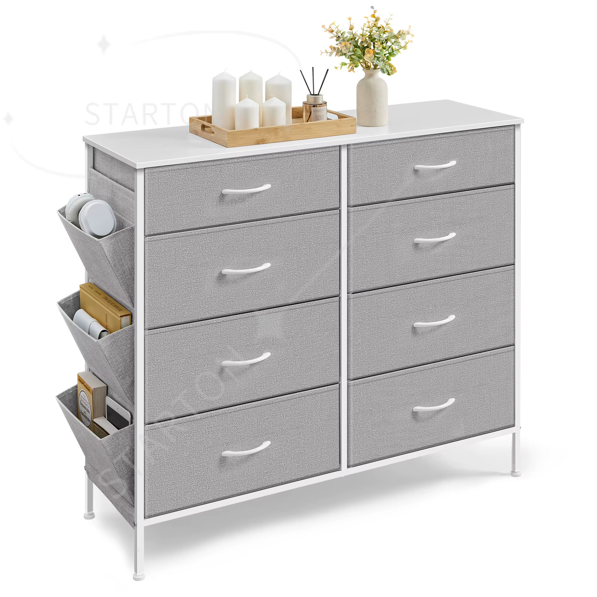 Unité de rangement pour salon, couloir, 8 tiroirs en tissu avec poches latérales, commode pour chamb
