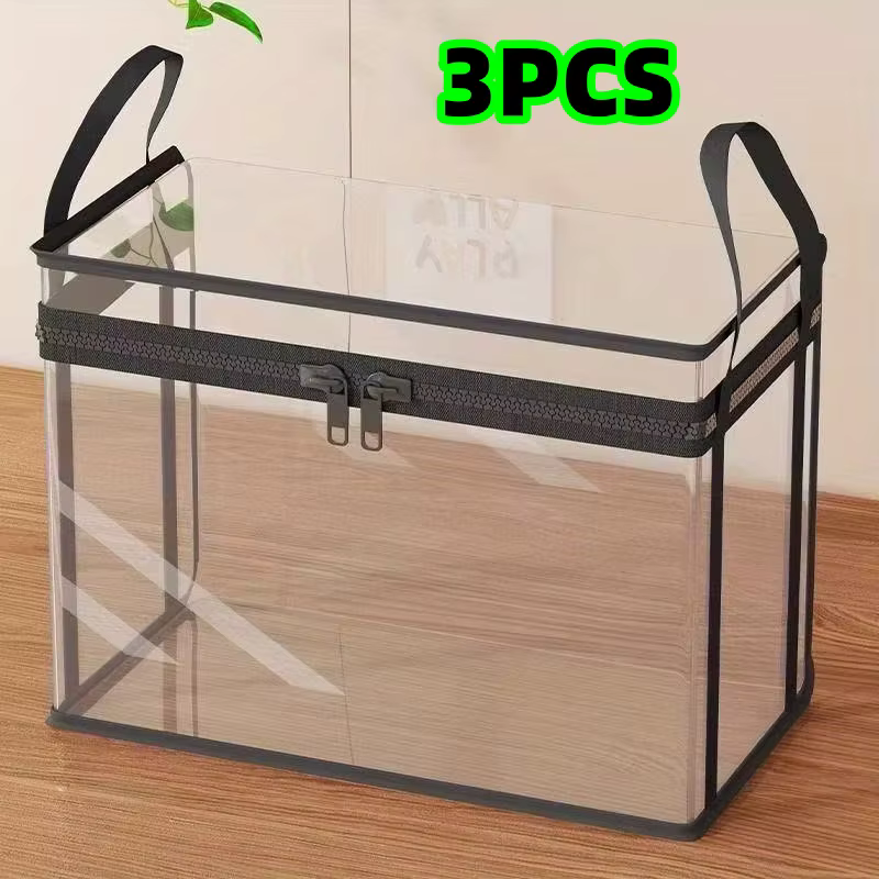 Lot de 3 boîtes de rangement transparentes pliables et peu encombrantes avec couvercles rabattables,