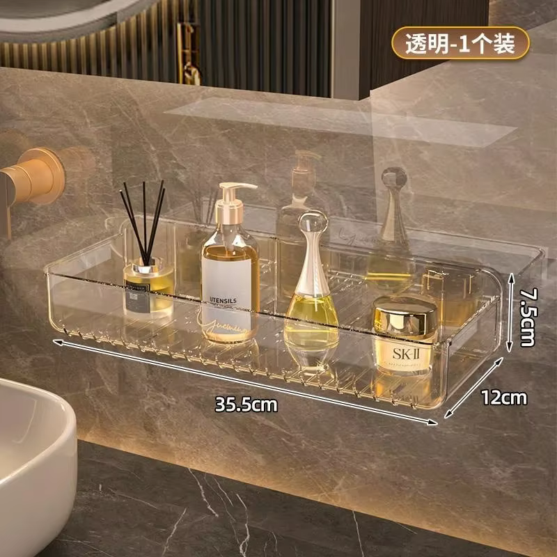 Étagère murale blanche pour salle de bain, lavabo sans poinçon, rangement mural pour cosmétiques, or