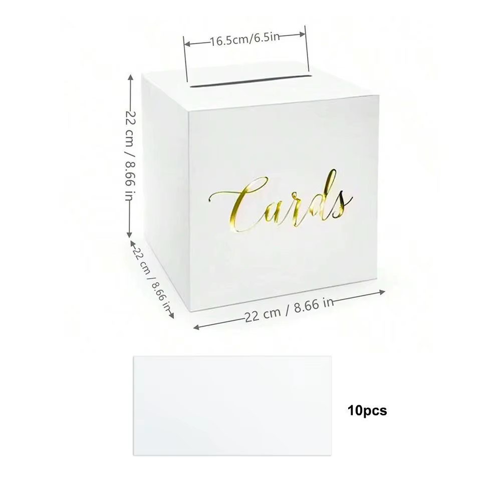 Boîte à cartes de mariage blanche et noire pour fournitures de fête, boîte à cartes de vœux en carto