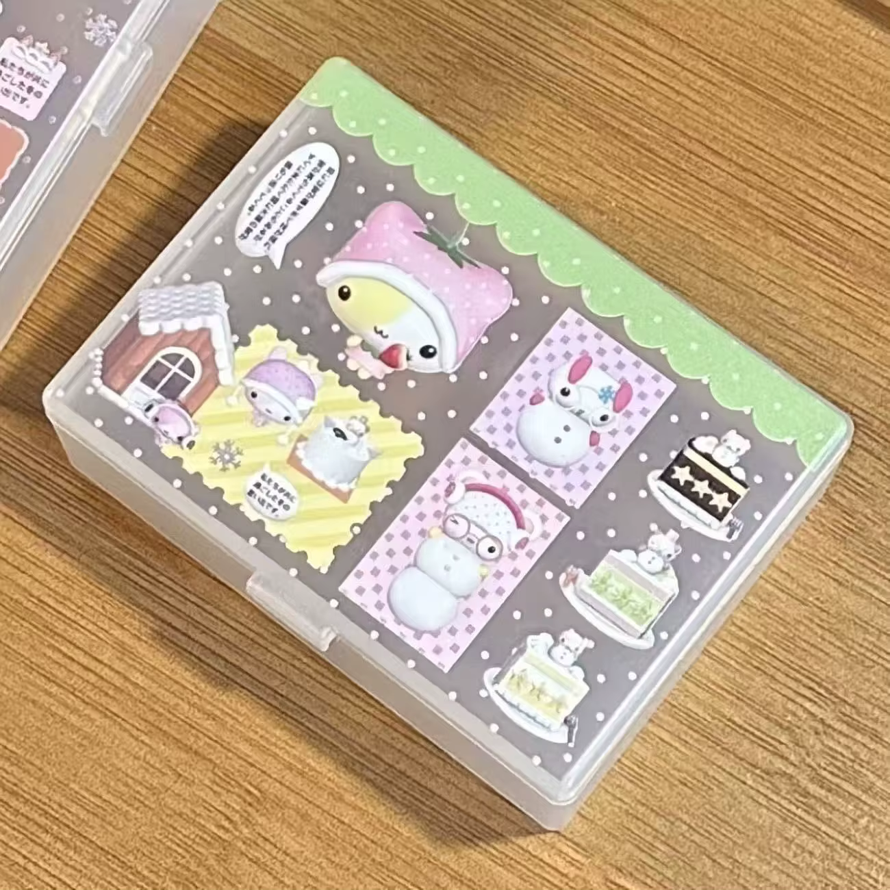 Boîte de rangement transparente de style japonais 'Kitten Cake' pour carnet de notes, anti-poussière
