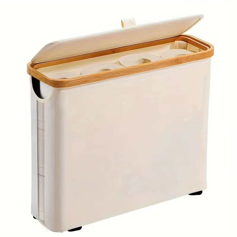 Panier de rangement pour papier toilette avec fenêtre transparente et couvercle, organiseur de range