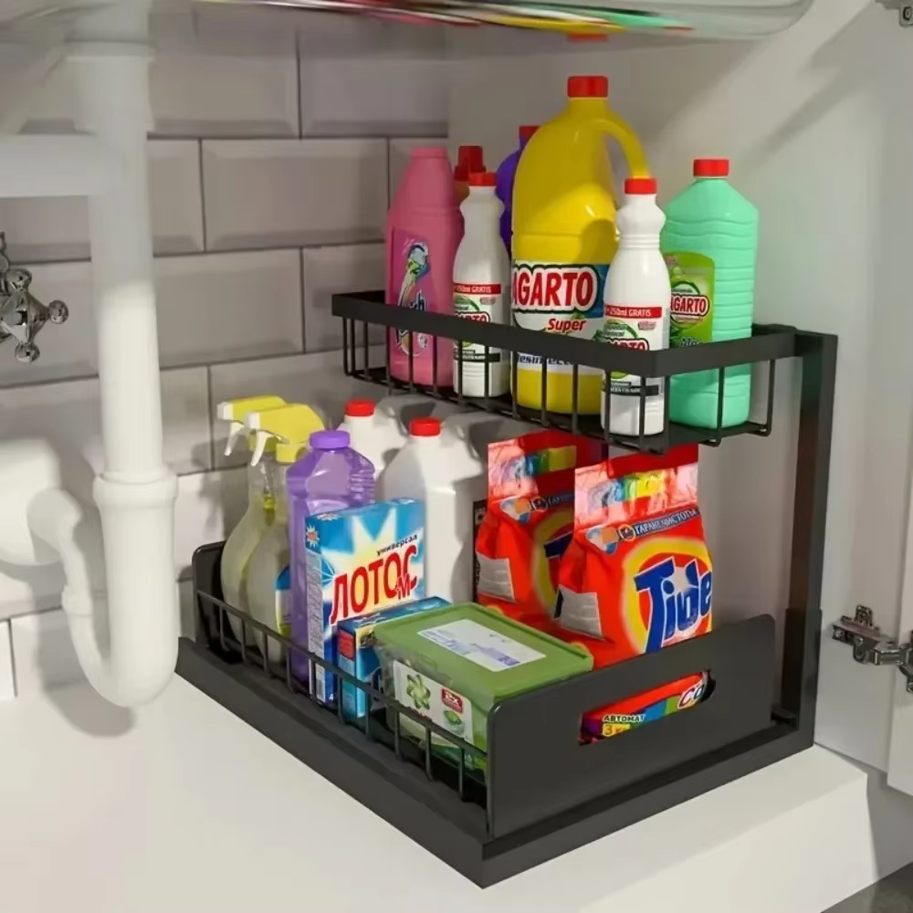 Organisateur sous évier à 2 niveaux, étagère coulissante double couche pour cuisine, armoire, salle 