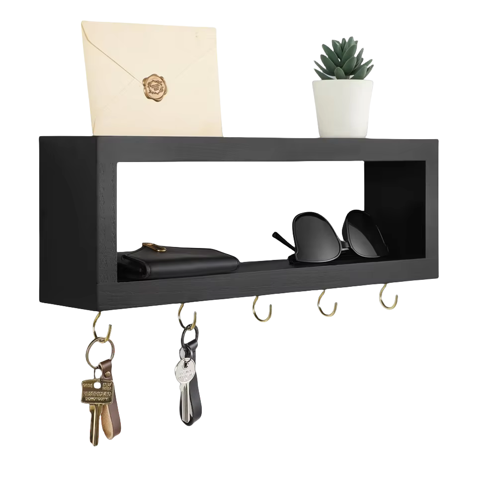 Étagère murale en bois avec crochets, clé décorative d'entrée et support de portefeuille pour suppor