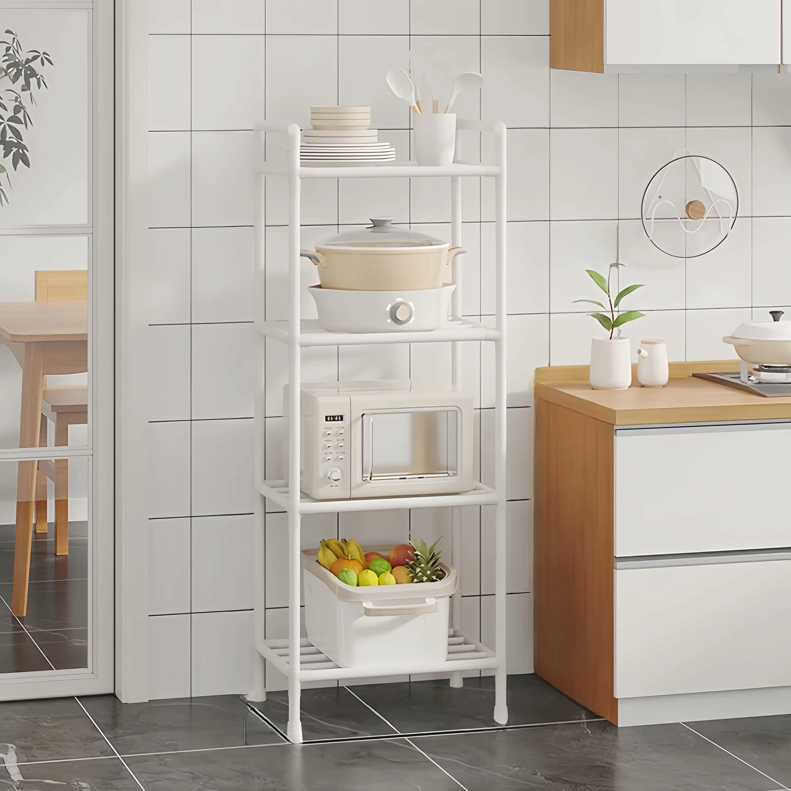 Support de rangement en plastique à 4/5 niveaux, blanc/noir, étagère de rangement multicouche pour l