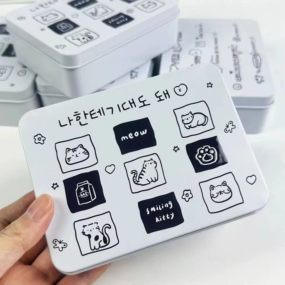 Boîte en fer blanc à motif de chaton effrayé, pour le stockage de cartes de bonbons, organisateur de