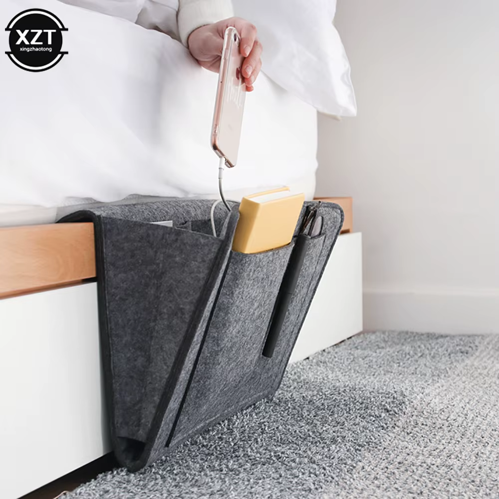Sac de rangement de chevet en feutre avec poches, porte-inspirer, boîte à mouchoirs pour lit, canapé