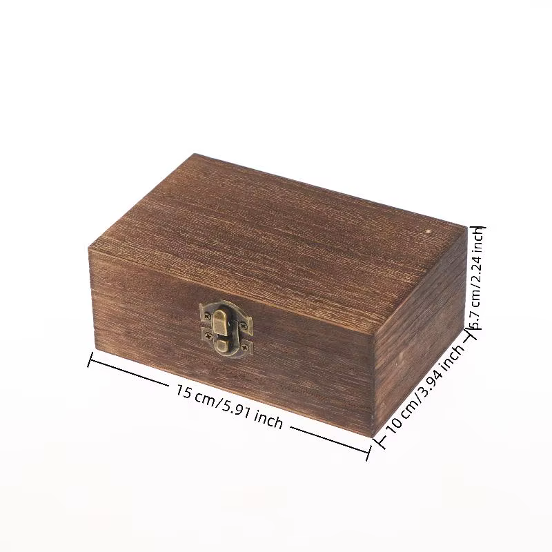 [THG] Boîte en bois vintage avec couvercle, boîte de rangement carrée à charnières pour bijoux et ar