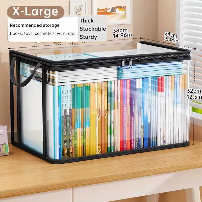 Boîte de rangement en PVC transparent |   Couvercle rabattable et fenêtre de vue |   Organisateur mu