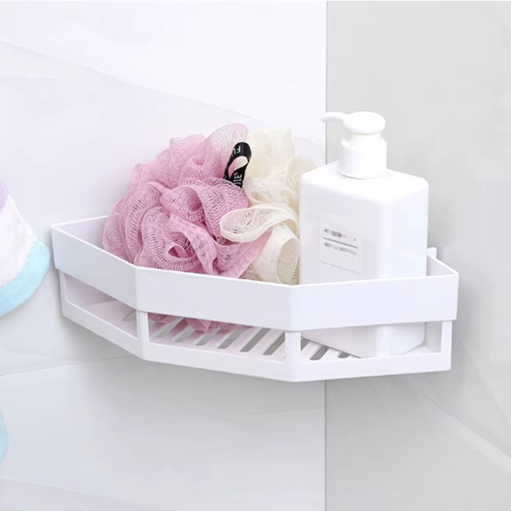 Support de rangement mural pour salle de bain, étagère d'angle, panier triangulaire en plastique bla