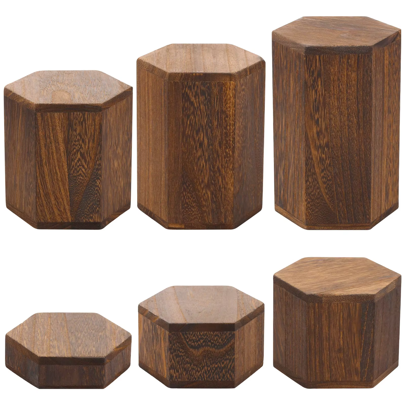 Étagère hexagonale en bois à 6 compartiments, idéale pour la présentation de bijoux et d'accessoires