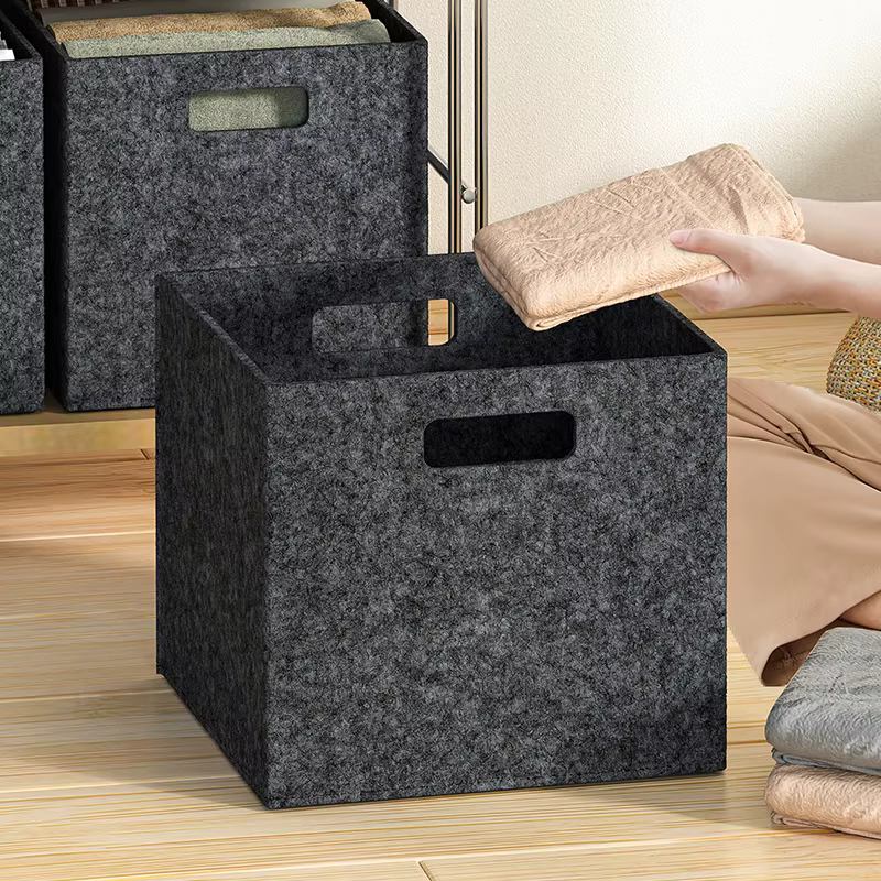 Bac de rangement carré pliable en feutre pour garde-robe, avec double poignées, panier de rangement 