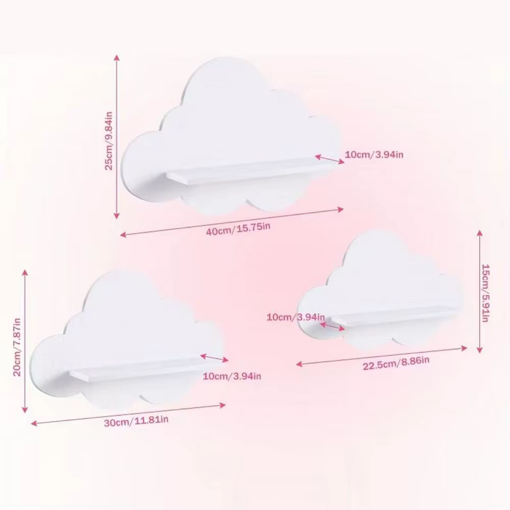 Étagères flottantes mignonnes en forme de nuage, lot de 3, pour chambre d'enfant, crèche, cuisine, b