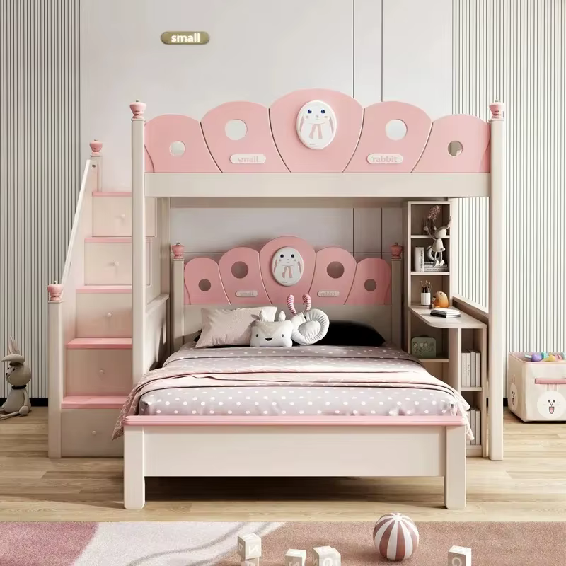 Lit avec armoire, lits superposés avec toboggan et marches, chambres d'enfants, lit haut, Mebles Enf