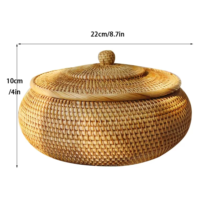 Boîte de rangement en rotin tissé à la main avec couvercle, récipient pour thé et aliments, boîte de