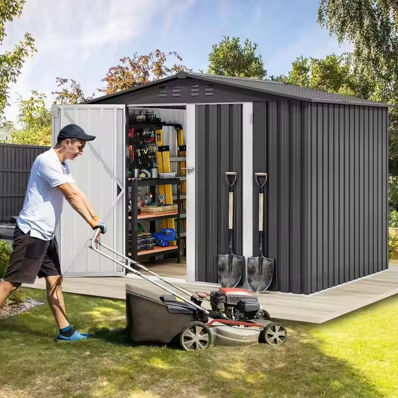 Abri de jardin en acier, remise à outils métallique verrouillable et résistante aux intempéries avec