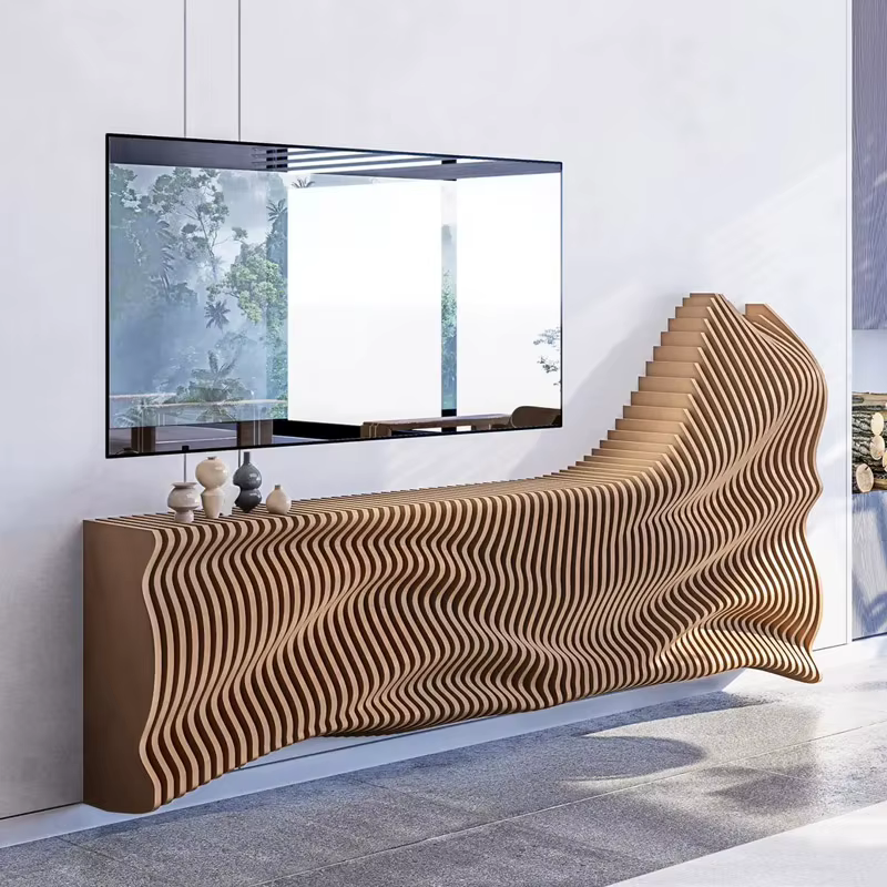 Meuble paramétrique Le meuble TV en bois propose un espace d'affichage de rangement ample, le fait i