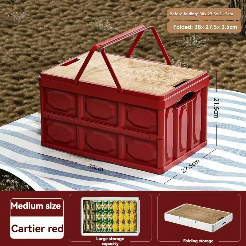 Boîte de rangement de camping d'extérieur avec couvercle, organisateur de coffre de voiture multifon
