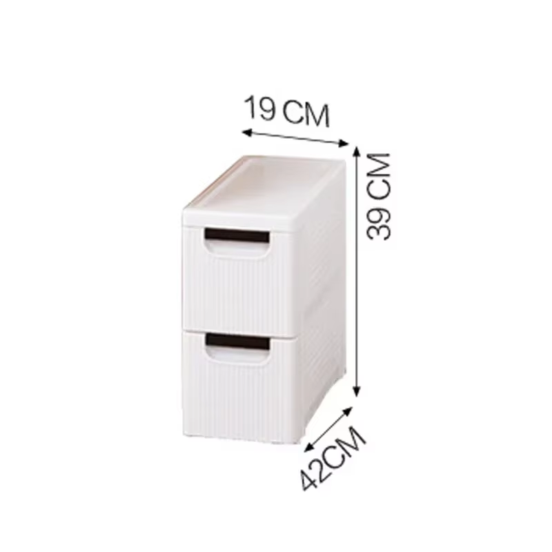 Petite armoire de sol d'angle de salle de bain blanche avec roulettes, tiroirs étroits en plastique