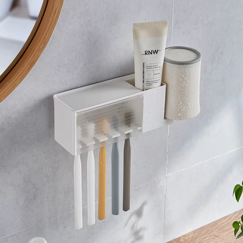 Étagères de salle de bain, support mural pour brosse à dents et dentifrice, support de rangement à v