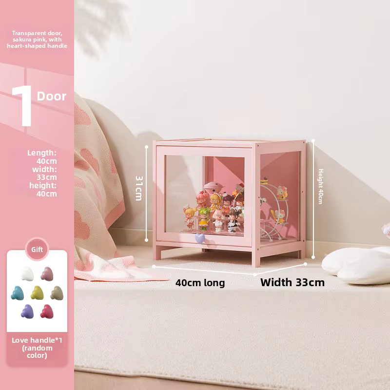 Vitrine de présentation multifonctionnelle en verre rose, anti-poussière, pour figurines et objets d