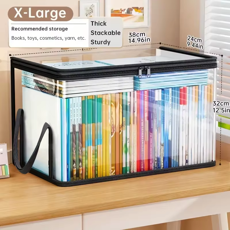 Boîte de rangement en PVC transparent |   Couvercle rabattable et fenêtre de vue |   Organisateur mu