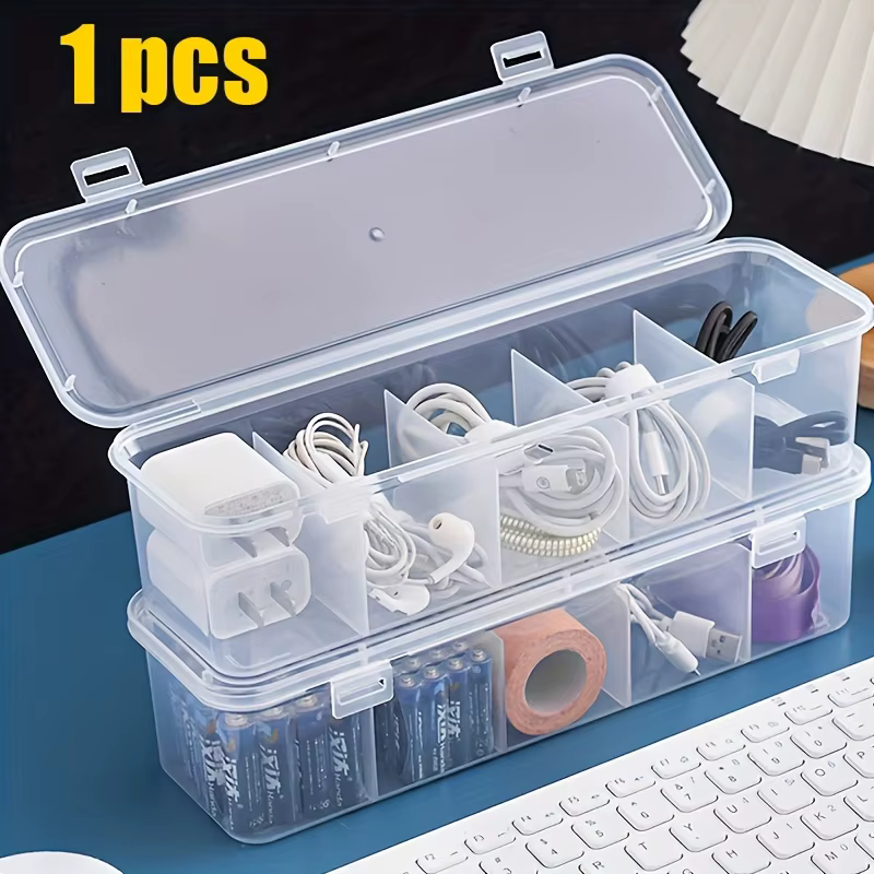 Boîte de rangement pour câbles à 5 compartiments avec couvercle - Rangement de bureau peu encombrant