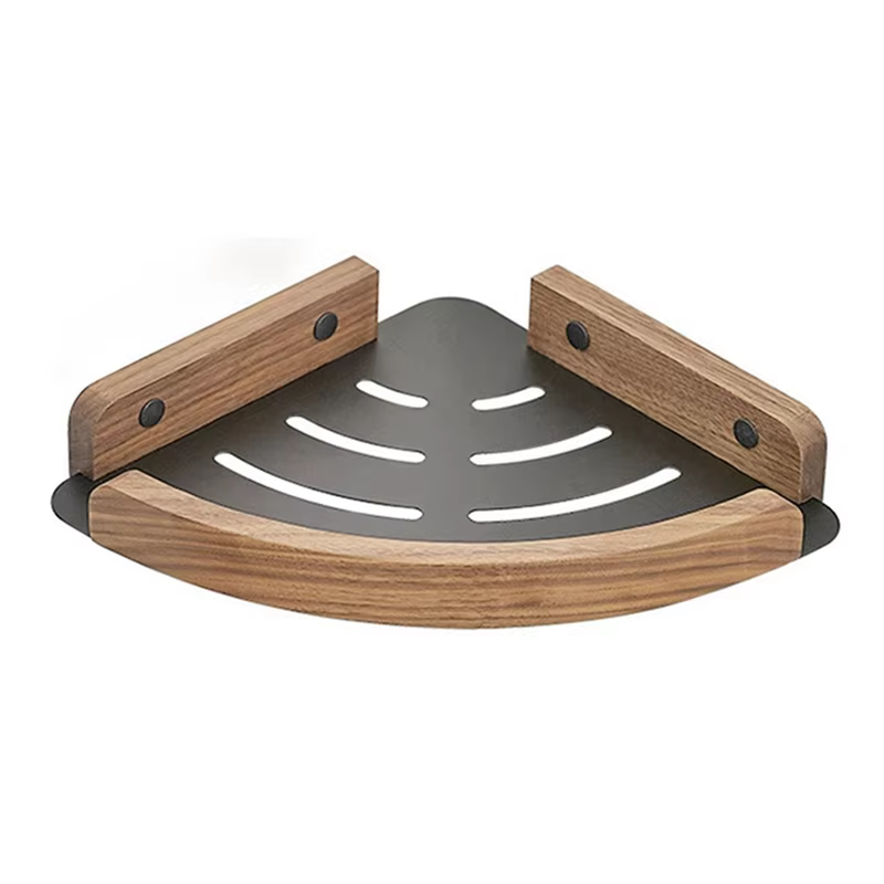 ABKJ-étagères de salle de bain en bois de noyer, étagère de rangement d'angle de douche murale, supp
