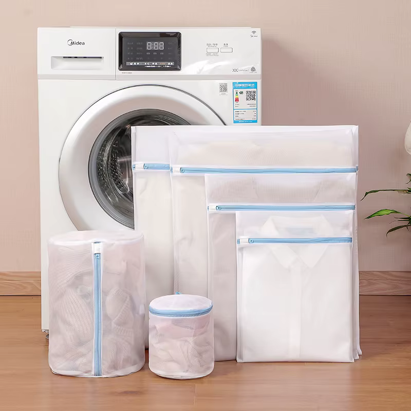 Sac à linge bleu à fermeture éclair, maille Fine, sacs de rangement de haute qualité, nettoyage des