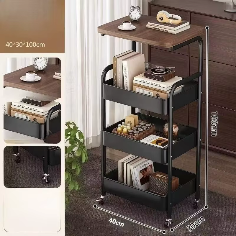 Chariot de rangement à roulettes – Étagère mobile pour collations, table de chevet et table basse, c