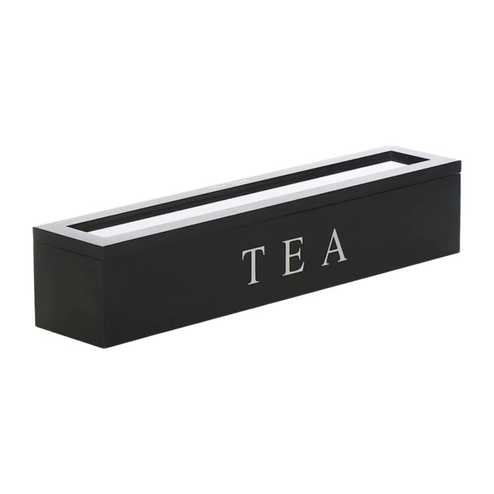 Boîte de rangement en bois pour sachets de thé, style à rabat, avec fenêtre transparente, porte-sach