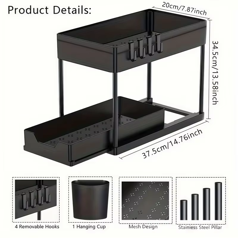 Étagère de rangement coulissante à 2 niveaux sous l'évier, support multifonctionnel pour armoire de