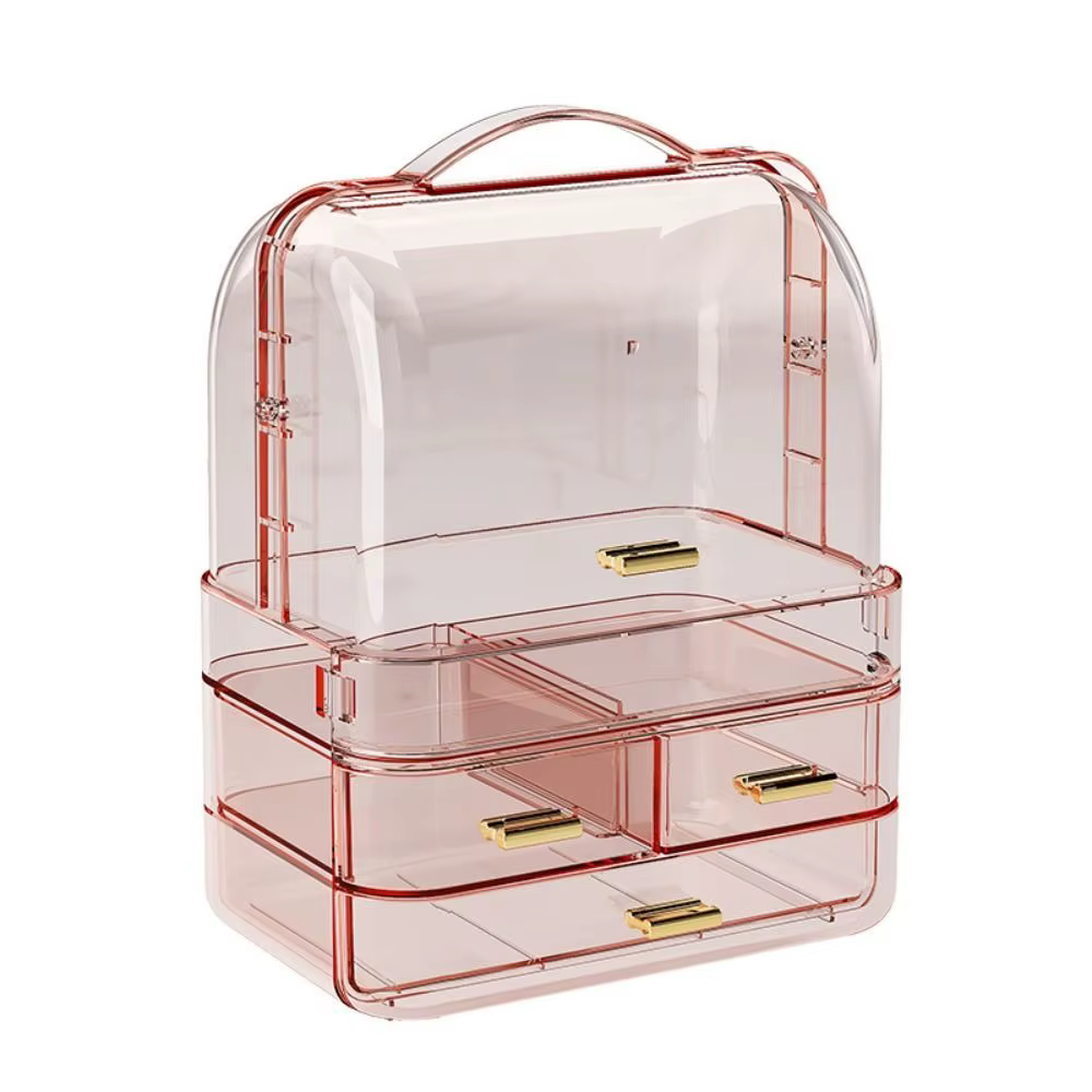 Boîte de rangement pour cosmétiques de style tiroir avec couvercle et poignée, anti-poussière, organ