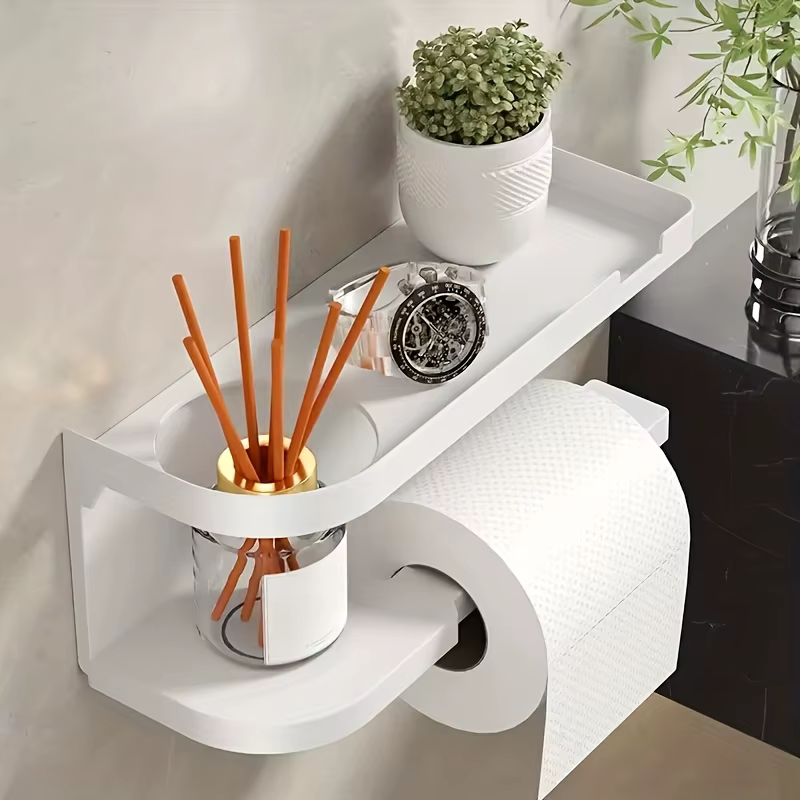 Porte-papier toilette mural robuste avec étagère et tiroir, organiseur de salle de bain pour la mais