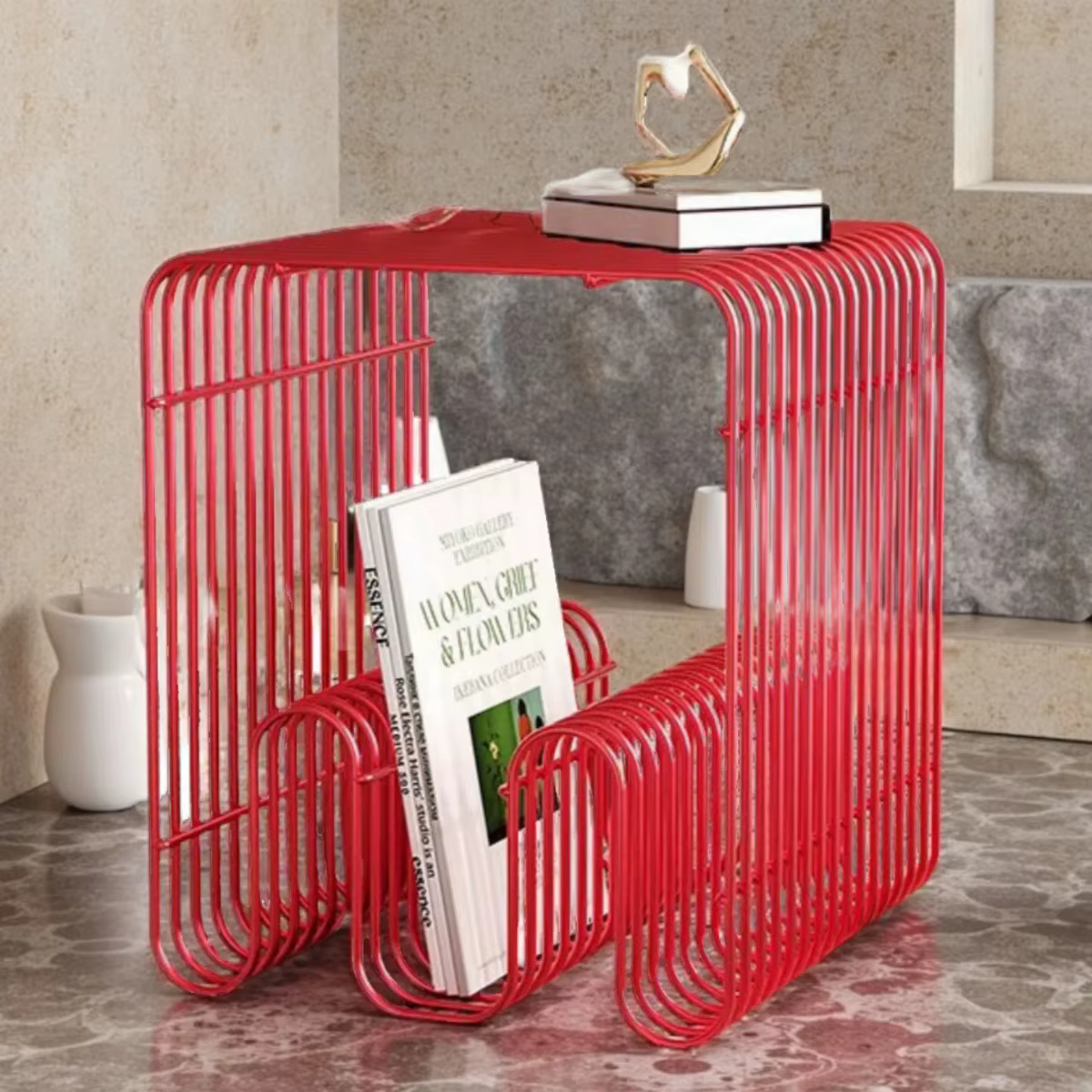 Étagère métallique minimaliste moderne – Organisateur mural/sol polyvalent pour table basse, côté ca