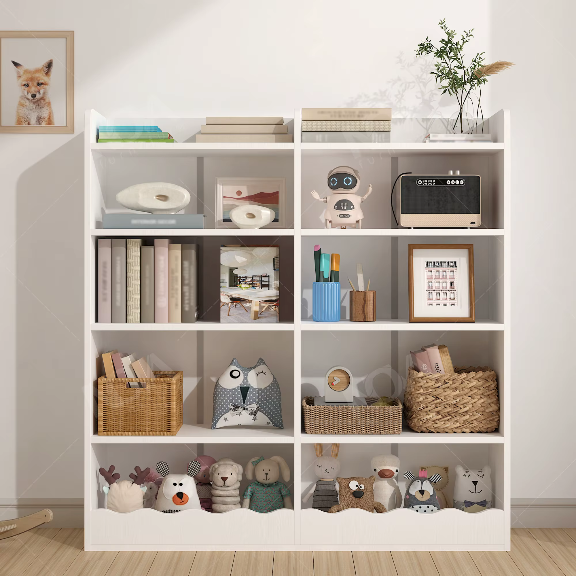 Bibliothèque blanche à 5 niveaux pour enfants en bas âge, armoire de rangement moderne pour jouets d