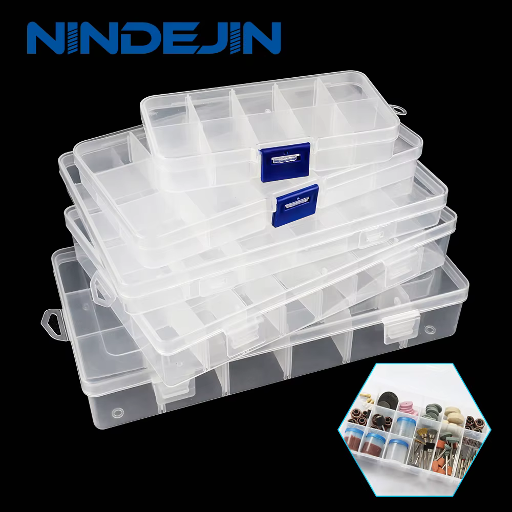 NINDEJIN – boîte en plastique multi-grilles, compartiment réglable, boîte de rangement de bijoux, bo