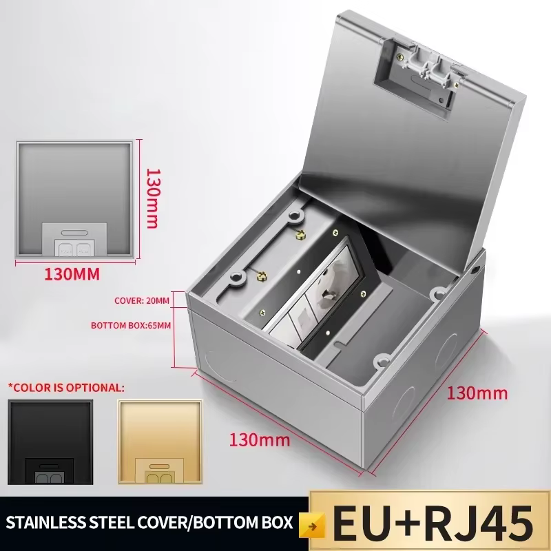 Prise cachée au sol plat, vente en gros, prises ue, boîte de prise électrique intégrée en acier inox