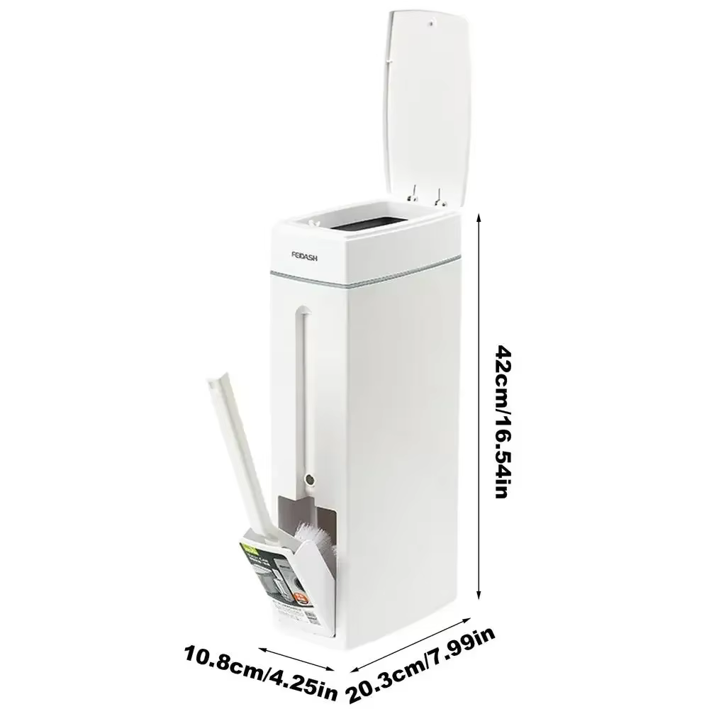 Poubelle étroite pour salle de bain avec brosse WC, couvercle et gain de place, accessoire de rangem