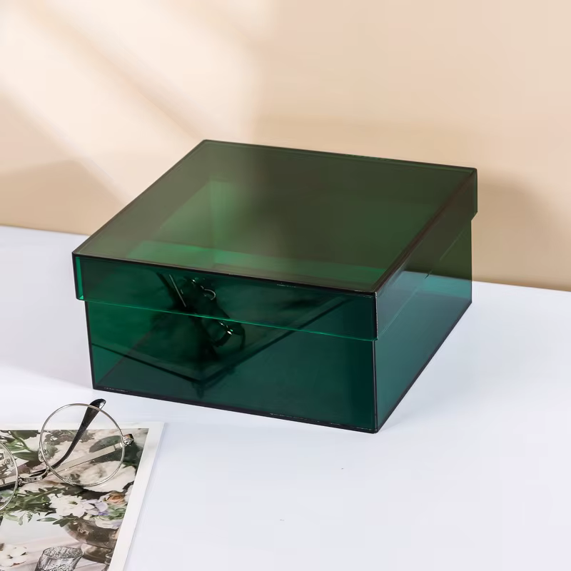 Boîte de rangement en acrylique avec couvercle, bacs de rangement en acrylique coloré, vitrines, éta