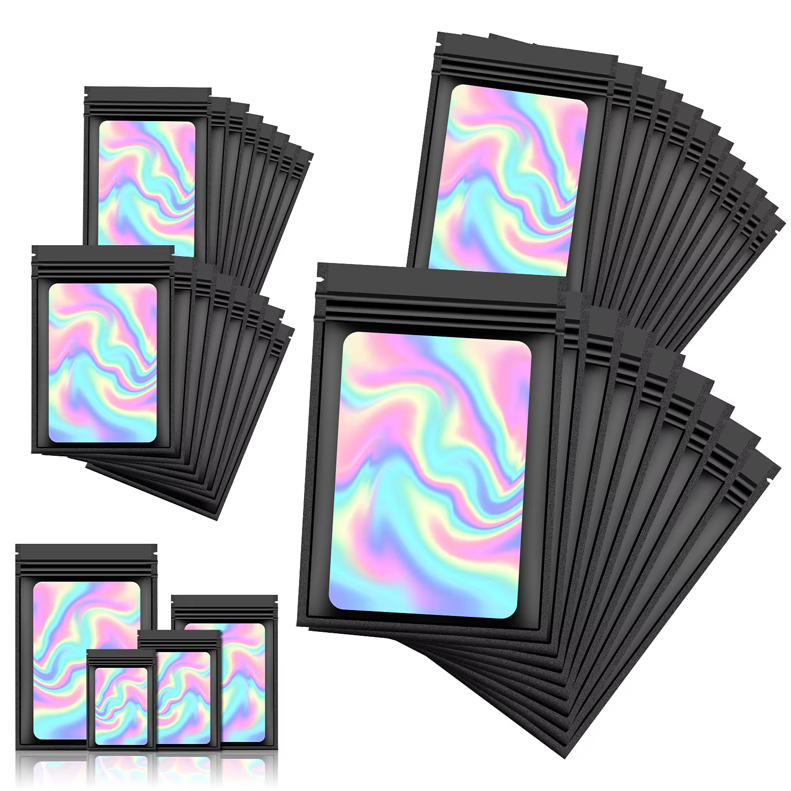 Sacs en Mylar anti-odeur, 50 pièces, sacs en plastique holographiques refermables à fermeture éclair