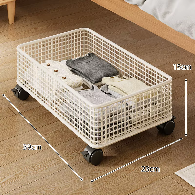 Boîte de rangement plate sous le lit avec roulettes, étagère de rangement d'armoire extractible pour